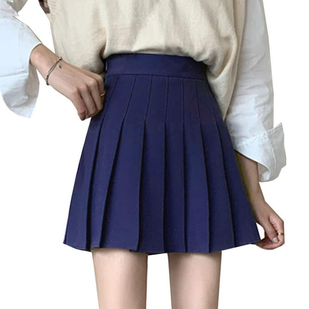 Girls Women High Waisted Plain Pleated Skirt with Underpants Skater Tennis School Uniforms A-line Mini Skirts